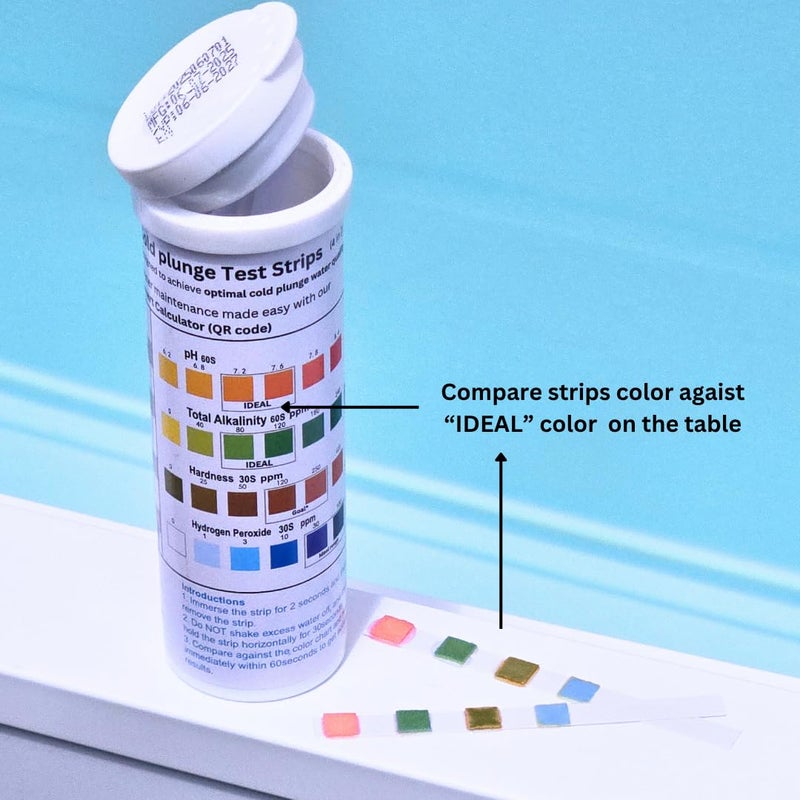 Caplide Cold Plunge Test Strips, 4-in-1 Water Quality Testing Kit, pH, Alkalinity, Hardness, Hydrogen Peroxide. Evaluate Your Cold Plunge Water Quality with A Single Strip. Smart QR Calculator to Help You - Image 3